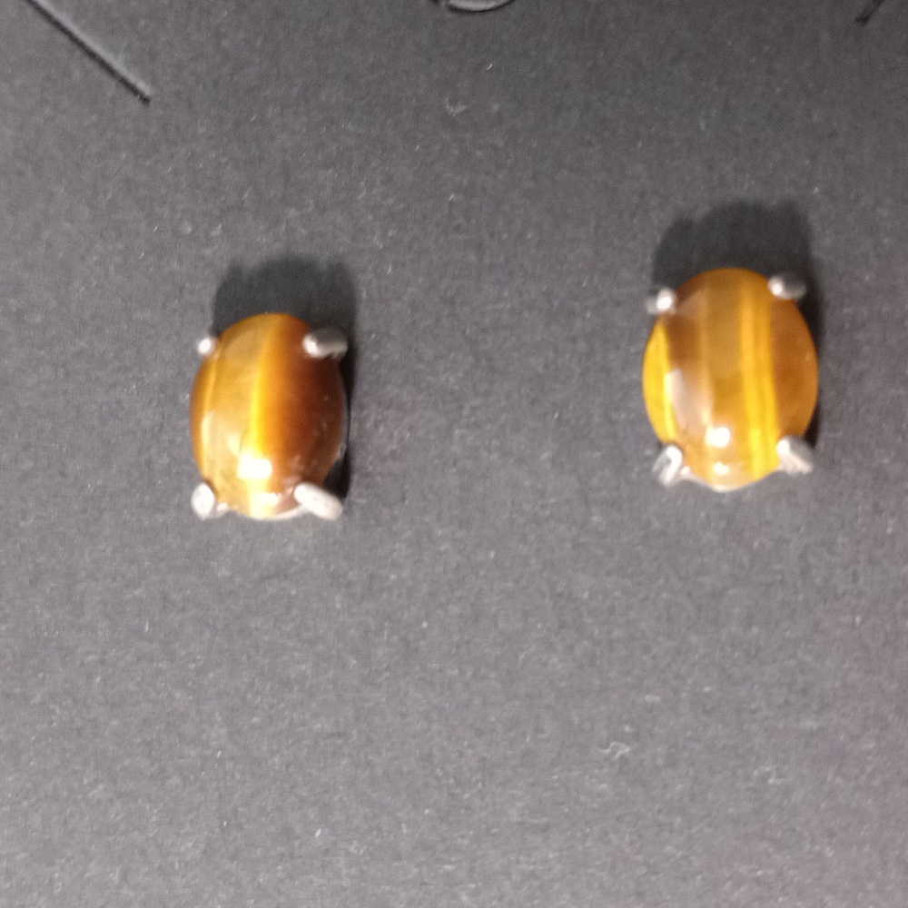 Sterling Silver Tiger's Eye Stud Earrings - Picture 3 of 12